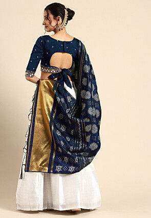 Woven Art Silk Lehenga in White