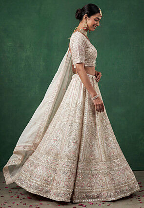 Embroidered Art Silk Lehenga in White