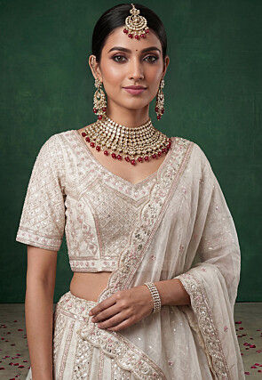Embroidered Art Silk Lehenga in White