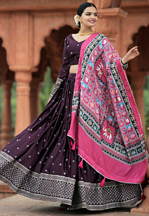 Buy Anjana Bohra Purple Moonga Banarasi Silk Lehenga Set at Redfynd
