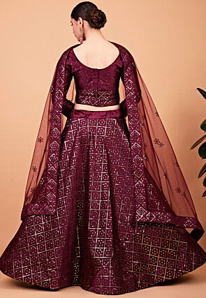 Embroidered Art Silk Lehenga in Wine