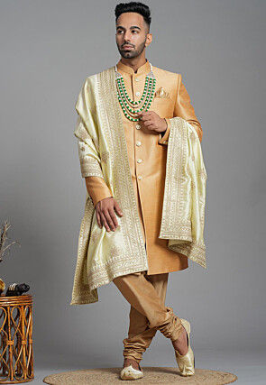 Embroidered Art Silk Men Dupatta in Pastel Green
