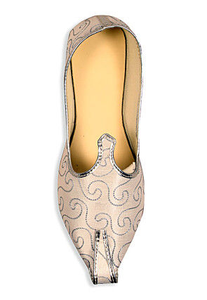 Embroidered Art Silk Men Mojari in Beige