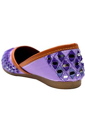 Embroidered Art Silk Women Jutti in Purple
