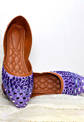 Embroidered Art Silk Women Jutti in Purple