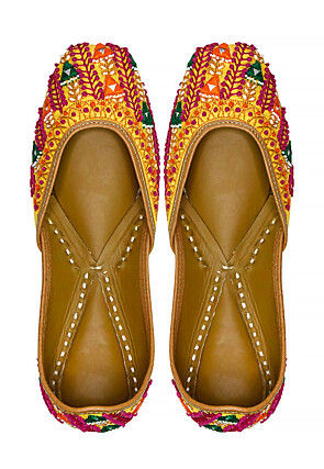 Embroidered Art Silk Women Jutti in Yellow