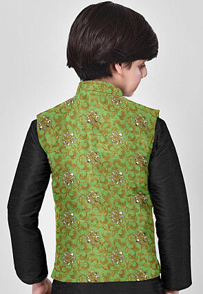 Embroidered Art Silk Nehru Jacket in Green