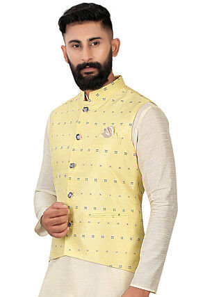 Buy SANWARA Yellow Printed Cotton Regular Fit Men's Nehru Jacket | Shoppers  Stop
