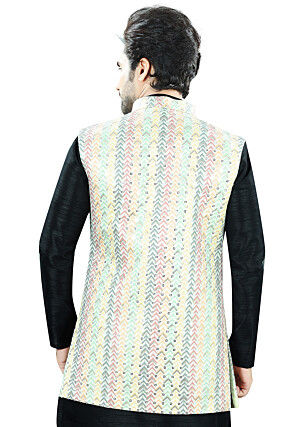Embroidered Art Silk Nehru Jacket in Multicolor