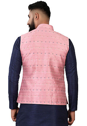 Embroidered Art Silk Nehru Jacket in Pink