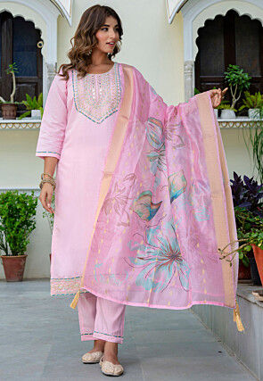 Embroidered Art Silk Pakistani Suit in Baby Pink