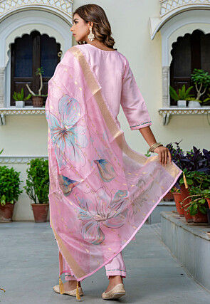Embroidered Art Silk Pakistani Suit in Baby Pink