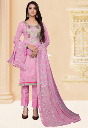 Embroidered Art Silk Pakistani Suit in Baby Pink