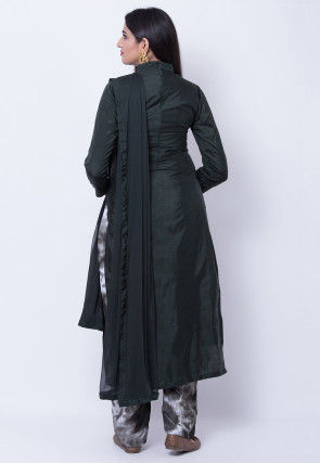 Embroidered Art Silk Pakistani Suit in Dark Green