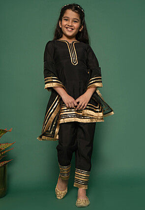 Embroidered Art Silk Pakistani Suit in Black