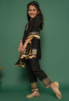 Embroidered Art Silk Pakistani Suit in Black