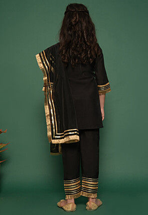 Embroidered Art Silk Pakistani Suit in Black