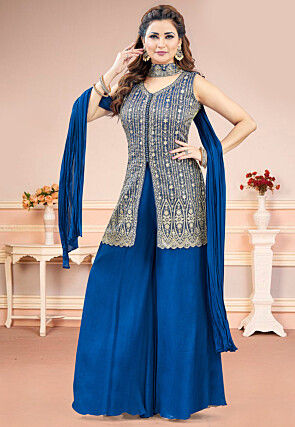 Embroidered Art Silk Pakistani Suit in Blue
