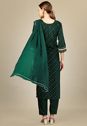 Embroidered Art Silk Pakistani Suit in Dark Green