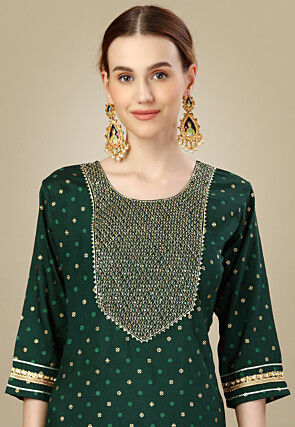 Embroidered Art Silk Pakistani Suit in Dark Green