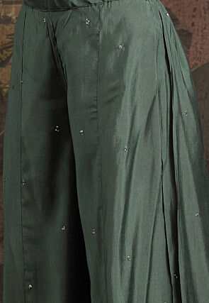 Embroidered Art Silk Pakistani Suit in Dark Green