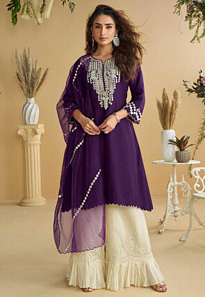 Embroidered Art Silk Pakistani Suit in Dark Purple