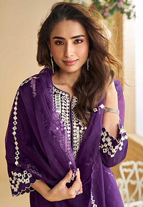 Embroidered Art Silk Pakistani Suit in Dark Purple
