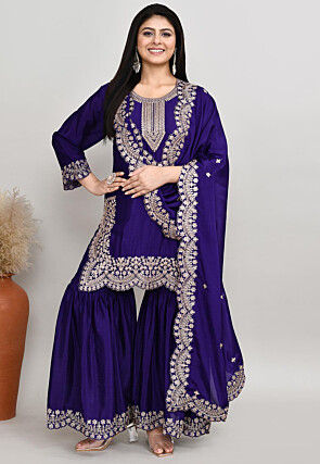 Embroidered Art Silk Pakistani Suit in Dark Purple