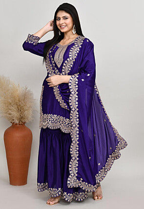 Embroidered Art Silk Pakistani Suit in Dark Purple