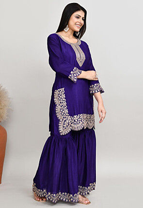 Embroidered Art Silk Pakistani Suit in Dark Purple