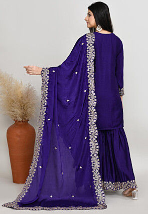 Embroidered Art Silk Pakistani Suit in Dark Purple