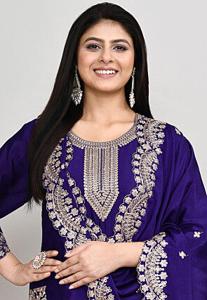 Embroidered Art Silk Pakistani Suit in Dark Purple
