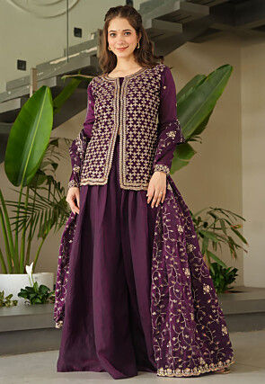 Embroidered Art Silk Pakistani Suit in Dark Purple