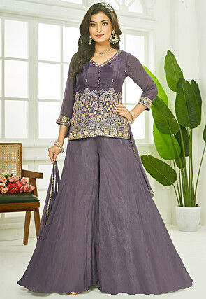 Embroidered Art Silk Pakistani Suit in Dusty Purple