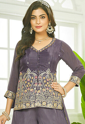 Embroidered Art Silk Pakistani Suit in Dusty Purple