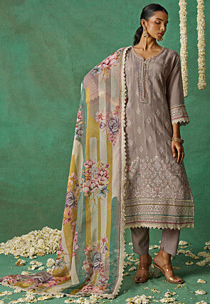 Embroidered Art Silk Pakistani Suit in Dusty Purple