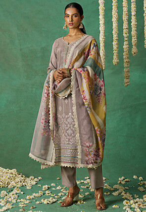 Embroidered Art Silk Pakistani Suit in Dusty Purple