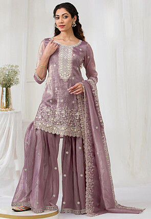 Embroidered Art Silk Pakistani Suit in Dusty Purple