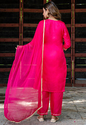 Embroidered Art Silk Pakistani Suit in Fuchsia