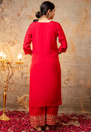 Embroidered Art Silk Pakistani Suit in Fuchsia