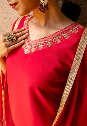 Embroidered Art Silk Pakistani Suit in Fuchsia