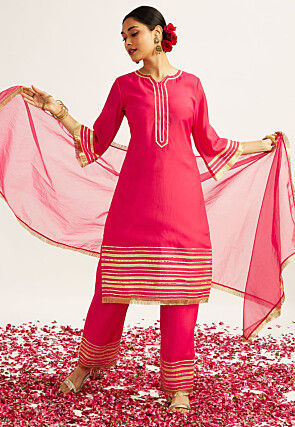 Embroidered Art Silk Pakistani Suit in Fuchsia