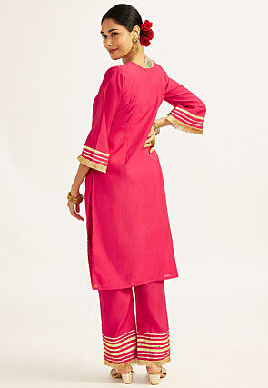 Embroidered Art Silk Pakistani Suit in Fuchsia
