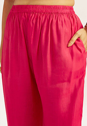 Embroidered Art Silk Pakistani Suit in Fuchsia