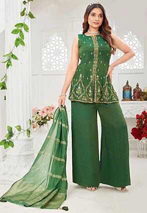 Embroidered Art Silk Pakistani Suit in Green