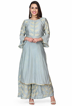 Embroidered Art Silk Pakistani Suit in Grey