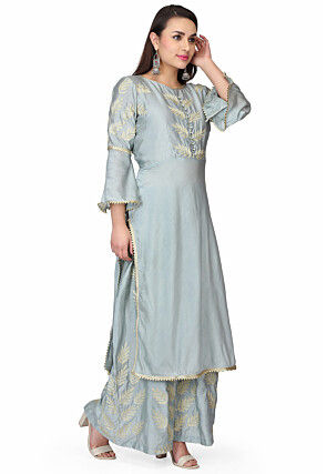 Embroidered Art Silk Pakistani Suit in Grey