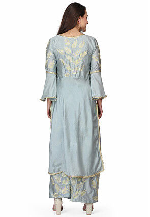 Embroidered Art Silk Pakistani Suit in Grey