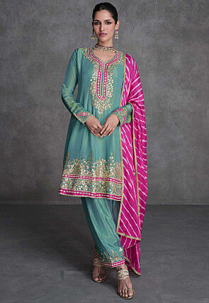 Embroidered Art Silk Pakistani Suit in Light Blue