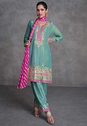 Embroidered Art Silk Pakistani Suit in Light Blue